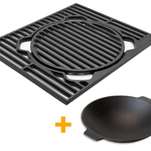 X-Rost støpejernsrist med støpejern wok innsats - Grillfürst